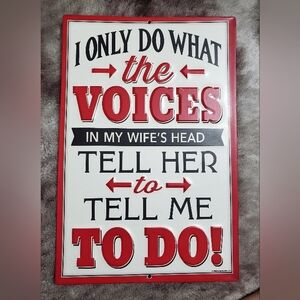 Open Roads Brands Funny Metal "Voices" Sign Wall Decore 12" x 8"